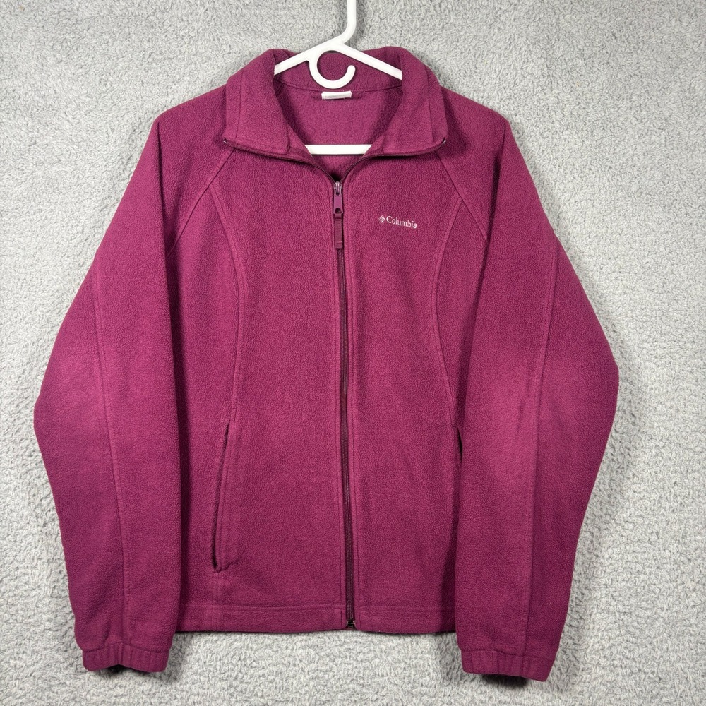 Columbia Fleece Jacket Women L Purple XL6445 Full Zip Mock Neck Outdoor Layer